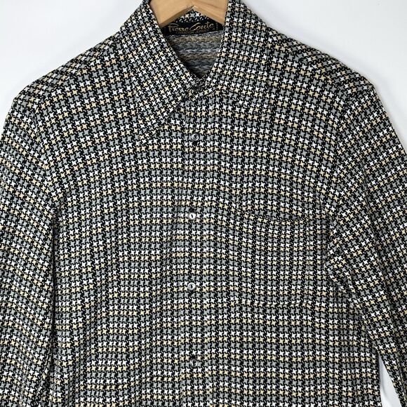 Vintage 70s Pierre Conte France Creation Jersey Shirt Men Size 4 Mod Houndstooth - Picture 3 of 14